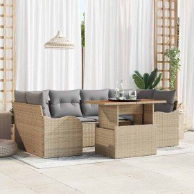 Conjunto de sofá de jardín con cojín 7 pcs beige y gris claro