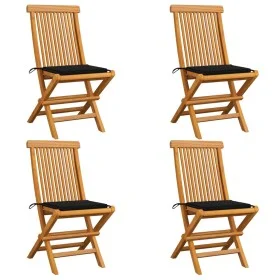 Garden chairs 4 units with black teak wood cushions by vidaXL, Garden chairs - Ref: Foro24-3062575, Price: 249,14 €, Discount: %