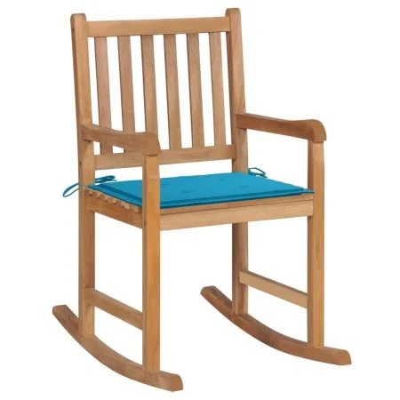 Solid Teak Wood Rocking Chair with Blue Cushion by vidaXL, Garden chairs - Ref: Foro24-3062761, Price: 158,39 €, Discount: %