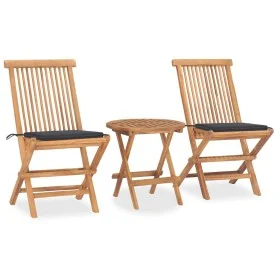 Folding garden dining set 3 pieces teak wood cushions by vidaXL, Garden sets - Ref: Foro24-3063171, Price: 180,68 €, Discount: %