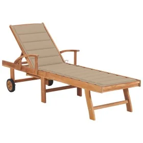 Sun lounger with beige cushion solid teak wood by vidaXL, Loungers - Ref: Foro24-3063009, Price: 285,46 €, Discount: %
