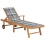 Lounger with gray checkered cushion solid teak wood by vidaXL, Loungers - Ref: Foro24-3063020, Price: 298,13 €, Discount: %