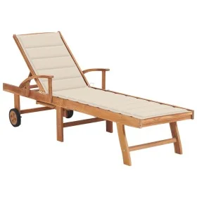 Sun lounger with cream cushion solid teak wood by vidaXL, Loungers - Ref: Foro24-3063008, Price: 300,75 €, Discount: %