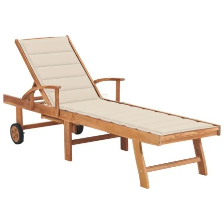 Sun lounger with cream cushion solid teak wood by vidaXL, Loungers - Ref: Foro24-3063008, Price: 300,75 €, Discount: %