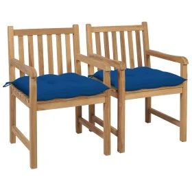 Gartenstühle 2 Stück aus massivem Teakholz mit blauen Kissen von vidaXL, Gartenstühle - Ref: Foro24-3062755, Preis: 301,53 €,...