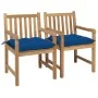 Sillas de jardín 2 uds madera maciza de teca con cojines azules de vidaXL, Sillas de jardín - Ref: Foro24-3062755, Precio: 30...