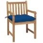 Sillas de jardín 2 uds madera maciza de teca con cojines azules de vidaXL, Sillas de jardín - Ref: Foro24-3062755, Precio: 30...