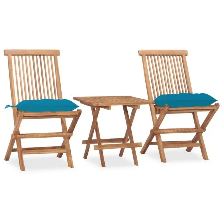 Folding garden dining set 3 pieces teak wood cushions by vidaXL, Garden sets - Ref: Foro24-3063217, Price: 164,29 €, Discount: %