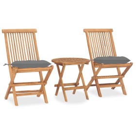 Folding garden dining set 3 pieces teak wood cushions by vidaXL, Garden sets - Ref: Foro24-3063187, Price: 164,31 €, Discount: %