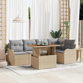 Conjunto de sofá de jardín con cojín 6 pcs beige y gris claro