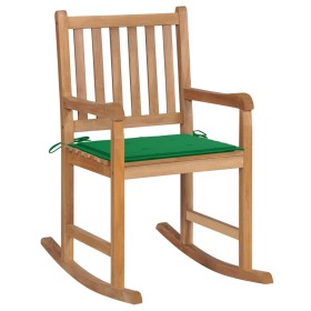 Silla mecedora de madera maciza de teca con cojín verde