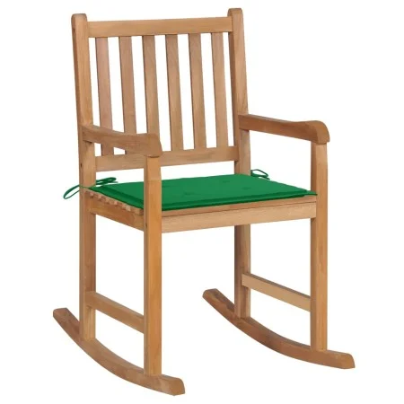 Silla mecedora de madera maciza de teca con cojín verde de vidaXL, Sillas de jardín - Ref: Foro24-3062762, Precio: 155,58 €, ...