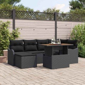 Conjunto de sofá de jardín con cojín 7 pcs Negro