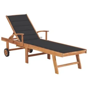 Sun lounger with cushion anthracite solid teak wood by vidaXL, Loungers - Ref: Foro24-3063006, Price: 300,75 €, Discount: %