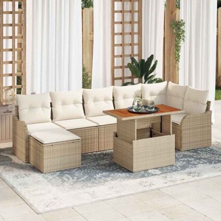 Conjunto de sofá de jardín con cojín 8 pcs beige y crema