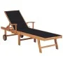 Tumbona con cojín negro madera maciza de teca de vidaXL, Tumbonas - Ref: Foro24-3063013, Precio: 289,84 €, Descuento: %