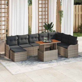 Conjunto de sofá de jardín con cojín 9 pcs Gris