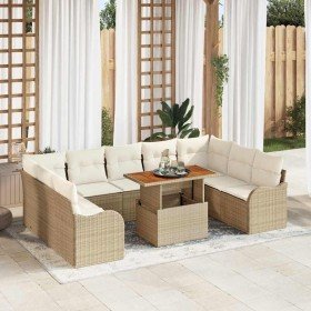 Conjunto de sofá de jardín con cojín 10 pcs beige y crema Conjunto de sofá de jardín con cojín 10 pcs beige y crema