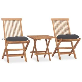 Folding garden dining set 3 pieces teak wood cushions by vidaXL, Garden sets - Ref: Foro24-3063213, Price: 161,66 €, Discount: %