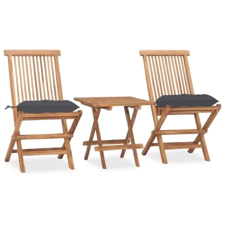 Klappbare Garten-Essgruppe mit 3-teiligen Kissen aus Teakholz von vidaXL, Gartensets - Ref: Foro24-3063213, Preis: 161,54 €, ...