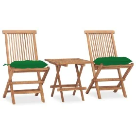 Folding garden dining set 3 pieces teak wood cushions by vidaXL, Garden sets - Ref: Foro24-3063218, Price: 164,29 €, Discount: %