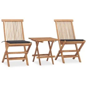 Klappbare Garten-Essgruppe mit 3-teiligen Kissen aus Teakholz von vidaXL, Gartensets - Ref: Foro24-3063198, Preis: 169,06 €, ...