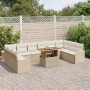 Conjunto de sofá de jardín con cojín 11 pcs beige y crema