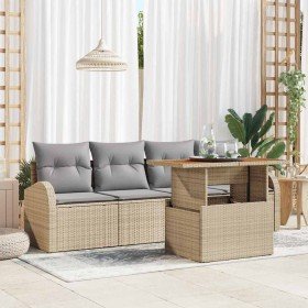 Conjunto de sofá de jardín con cojín 5 pcs beige y gris claro