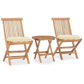 Klappbare Garten-Essgruppe mit 3-teiligen Kissen aus Teakholz von vidaXL, Gartensets - Ref: Foro24-3063188, Preis: 167,15 €, ...