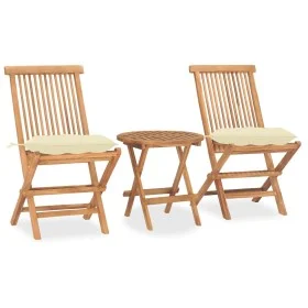 Klappbare Garten-Essgruppe mit 3-teiligen Kissen aus Teakholz von vidaXL, Gartensets - Ref: Foro24-3063188, Preis: 173,65 €, ...