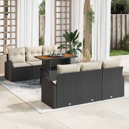 Conjunto de sofá de jardín 7 pcs Negro y crema 100 x 55 x 73 cm