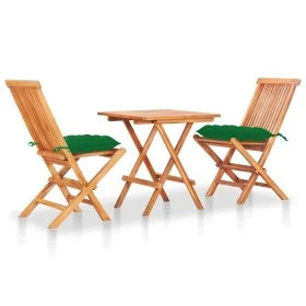 3-piece solid teak wood bistro set with green cushions by vidaXL, Garden sets - Ref: Foro24-3063245, Price: 198,13 €, Discoun...