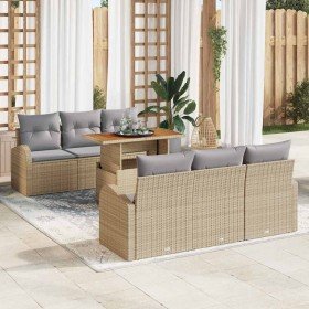 Conjunto de sofá de jardín con cojín 7 pcs beige y gris claro