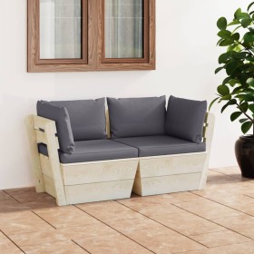 2-seater garden pallet sofa with fir wood cushions by vidaXL, Garden sets - Ref: Foro24-3063384, Price: 185,02 €, Discount: %