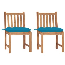 Gartenstühle 2 Einheiten aus massivem Teakholz mit Kissen von vidaXL, Gartenstühle - Ref: Foro24-3062935, Preis: 234,18 €, Ra...