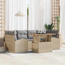 Conjunto de sofá de jardín con cojín 7 pcs beige y gris claro
