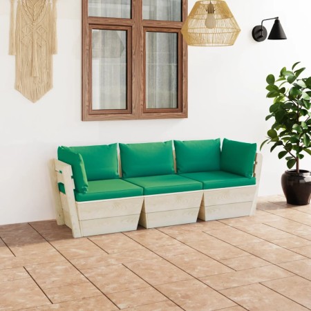 3-Sitzer-Gartensofa aus Paletten mit Kissen aus Tannenholz von vidaXL, Gartensets - Ref: Foro24-3063401, Preis: 246,72 €, Rab...
