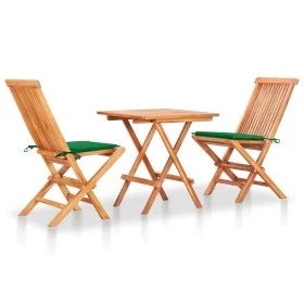 3-piece bistro set with green cushions in solid teak wood by vidaXL, Garden sets - Ref: Foro24-3063230, Price: 195,00 €, Disc...