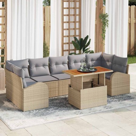 Conjunto de sofá de jardín con cojín 8 pcs beige y gris claro