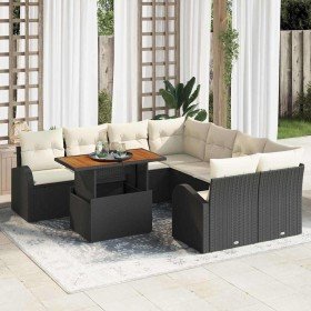 Conjunto de sofá de jardín 9 pcs Negro y crema 100 x 55 x 73 cm Conjunto de sofá de jardín 9 pcs Negro y crema 100 x 55 x 73 cm