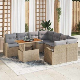 Conjunto de sofá de jardín con cojín 9 pcs beige y gris claro
