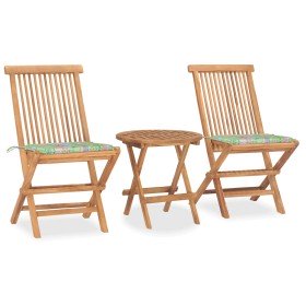 Set comedor de jardín plegable 3 piezas madera de teca cojines