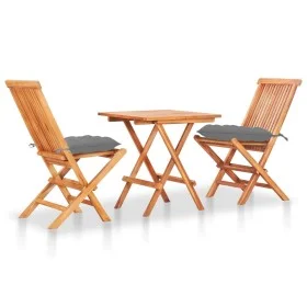 Bistro set 3 pieces solid teak wood with gray cushions by vidaXL, Garden sets - Ref: Foro24-3063241, Price: 194,64 €, Discoun...