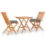 Bistro set 3 pieces solid teak wood with gray cushions by vidaXL, Garden sets - Ref: Foro24-3063241, Price: 194,64 €, Discoun...