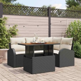 Conjunto de sofá de jardín 5 pcs Negro y crema 100 x 55 x 73 cm