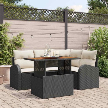 Conjunto de sofá de jardín 5 pcs Negro y crema 100 x 55 x 73 cm
