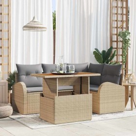 Conjunto de sofá de jardín con cojín 5 pcs beige y gris claro Conjunto de sofá de jardín con cojín 5 pcs beige y gris claro
