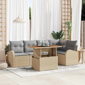 Conjunto de sofá de jardín con cojín 6 pcs beige y gris claro