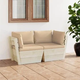 2-seater garden pallet sofa with fir wood cushions by vidaXL, Garden sets - Ref: Foro24-3063387, Price: 212,03 €, Discount: %