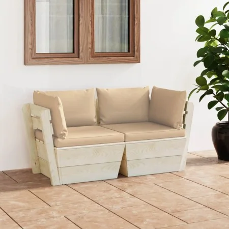 2-Sitzer-Gartensofa aus Paletten mit Kissen aus Tannenholz von vidaXL, Gartensets - Ref: Foro24-3063387, Preis: 212,03 €, Rab...